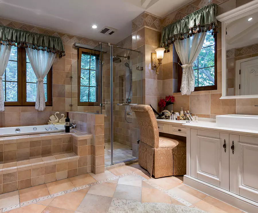 Traditional bathroom with makeup area